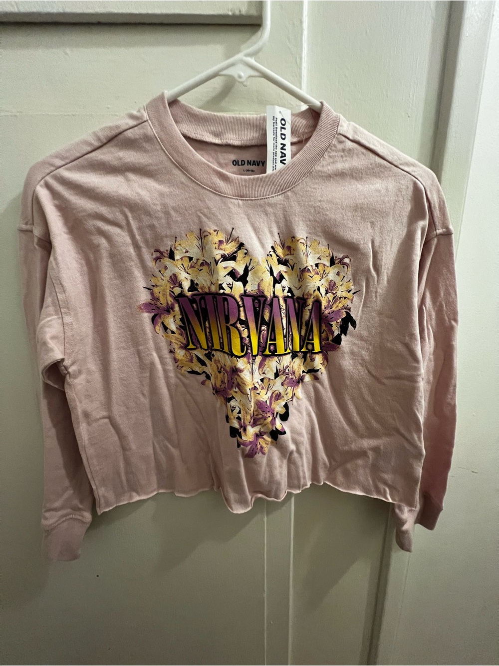 Old Navy Light Pink Cropped Nirvana Heart Floral Tee